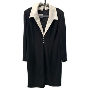 Vintage Travilla Black & White Tuxedo Midi Dress | Removable Collar | L/XL 12/14